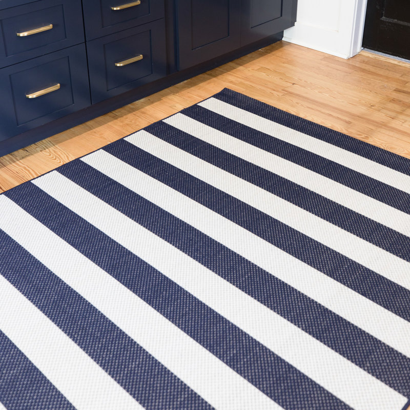 Breakwater Bay Mcrae Striped Navy Blue Striped Indoor/Outdoor Area Rug